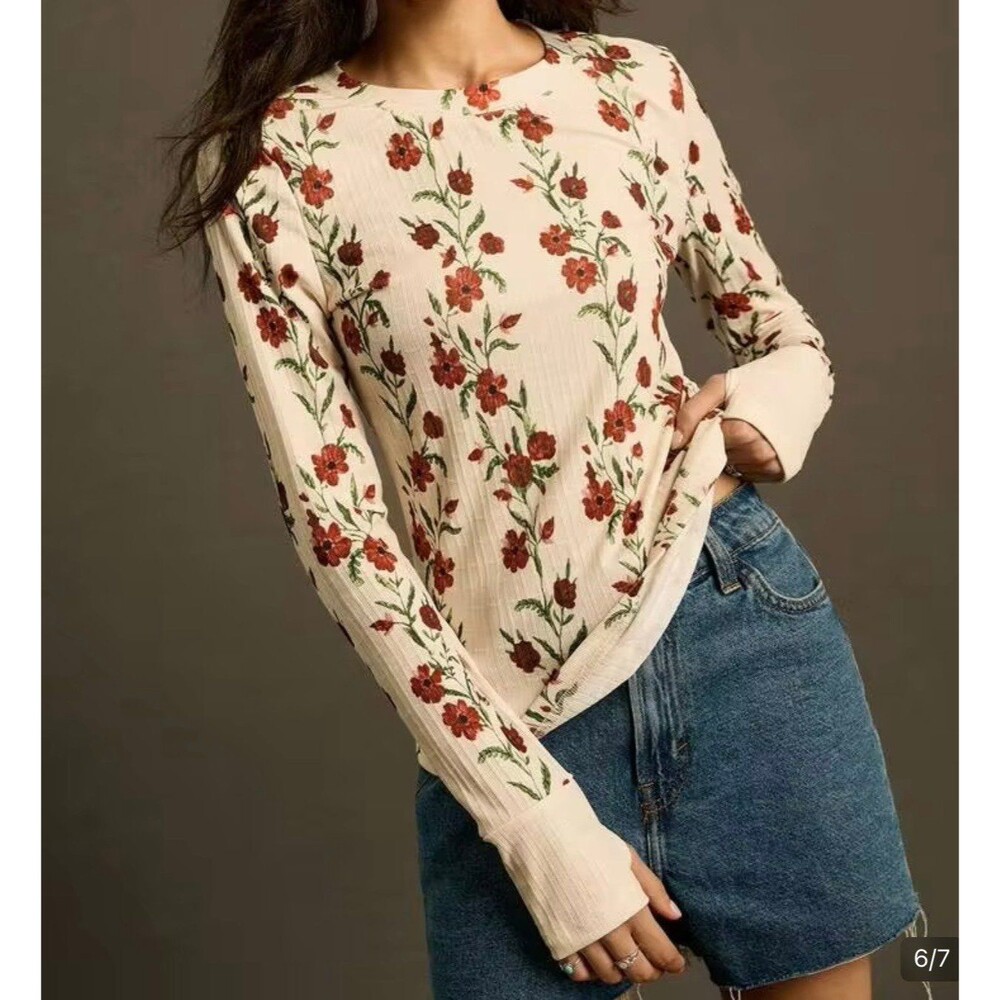 SHEIN Women's Long Sleeve Floral Print Crewneck Shirt Size S New Without Tags